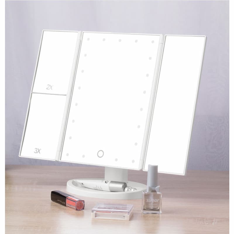 vanity with lighted mirror