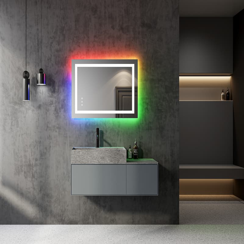 DP389 Frameless Bathroom Mirror with RGB LED Dimmable lighting and Anti-Fog Funtion