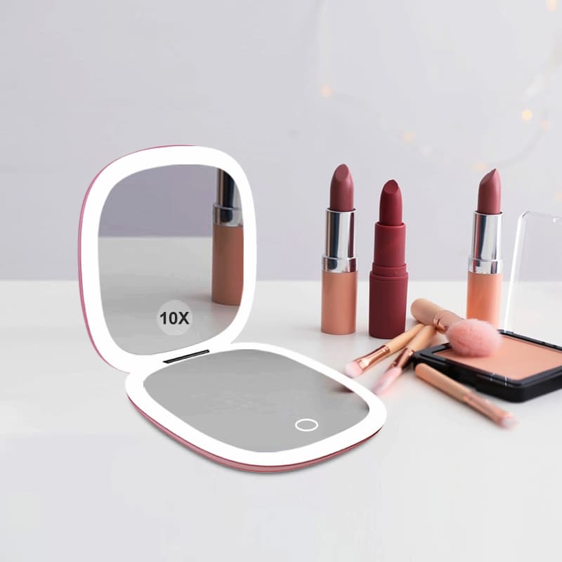 RM312 Versatile Beauty Companion Compact Mirror with 1X/10X Magnifying Mirrors and LED Lights