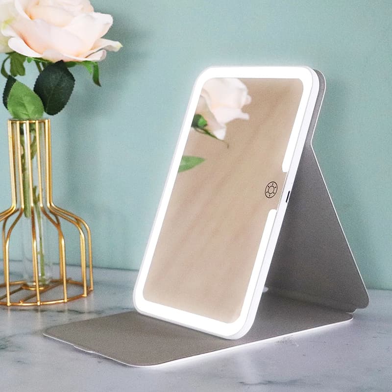 Portable Compact Vanity Mirror Dimmable LED Mirror with PU Cover