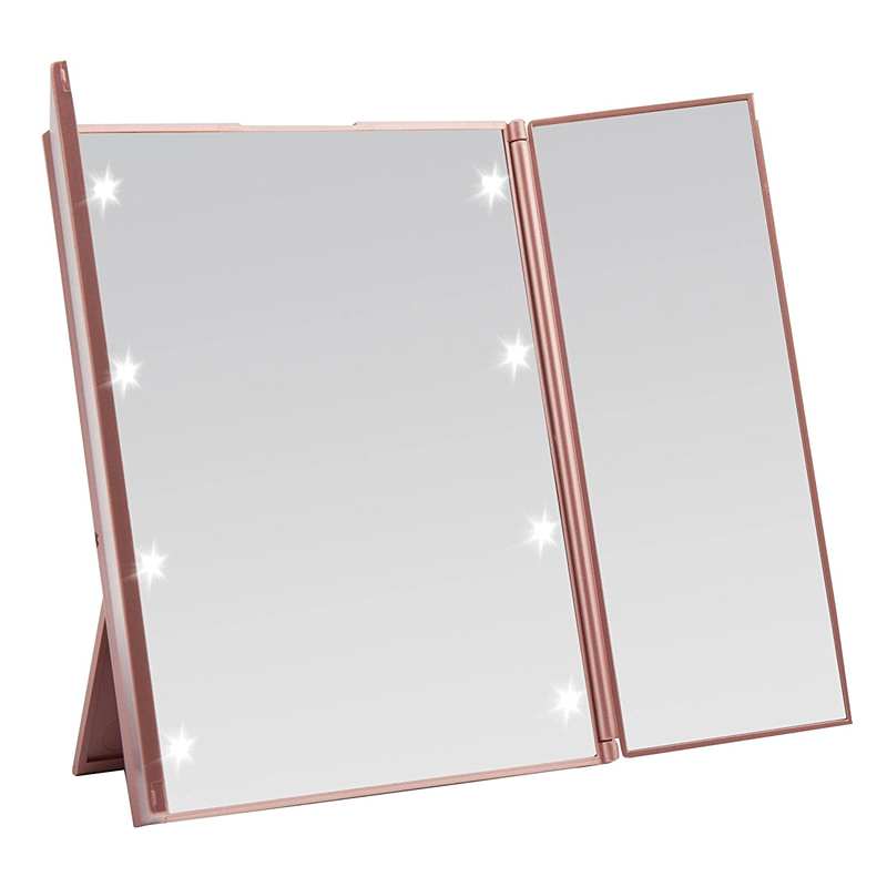 SM144 Tri-Fold Desktop Makeup Mirror 21 LED Lights 2X 3X Magnification Cosmetic Mirror