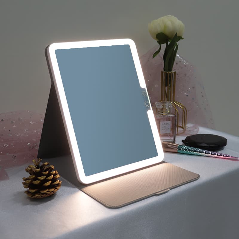 glotech portable beauty station led mirror with makeup mat cover