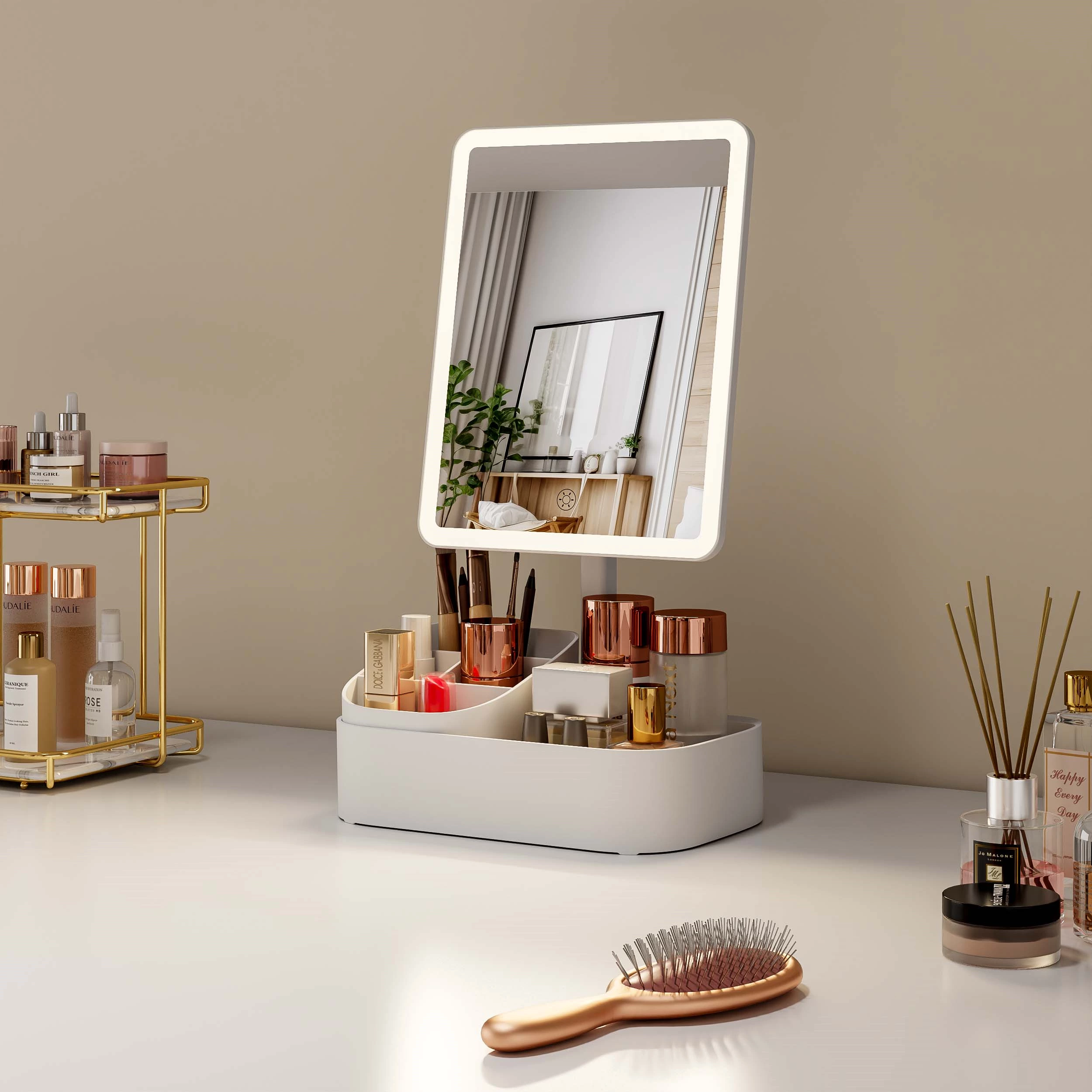 LED Makeup Mirror With Storage