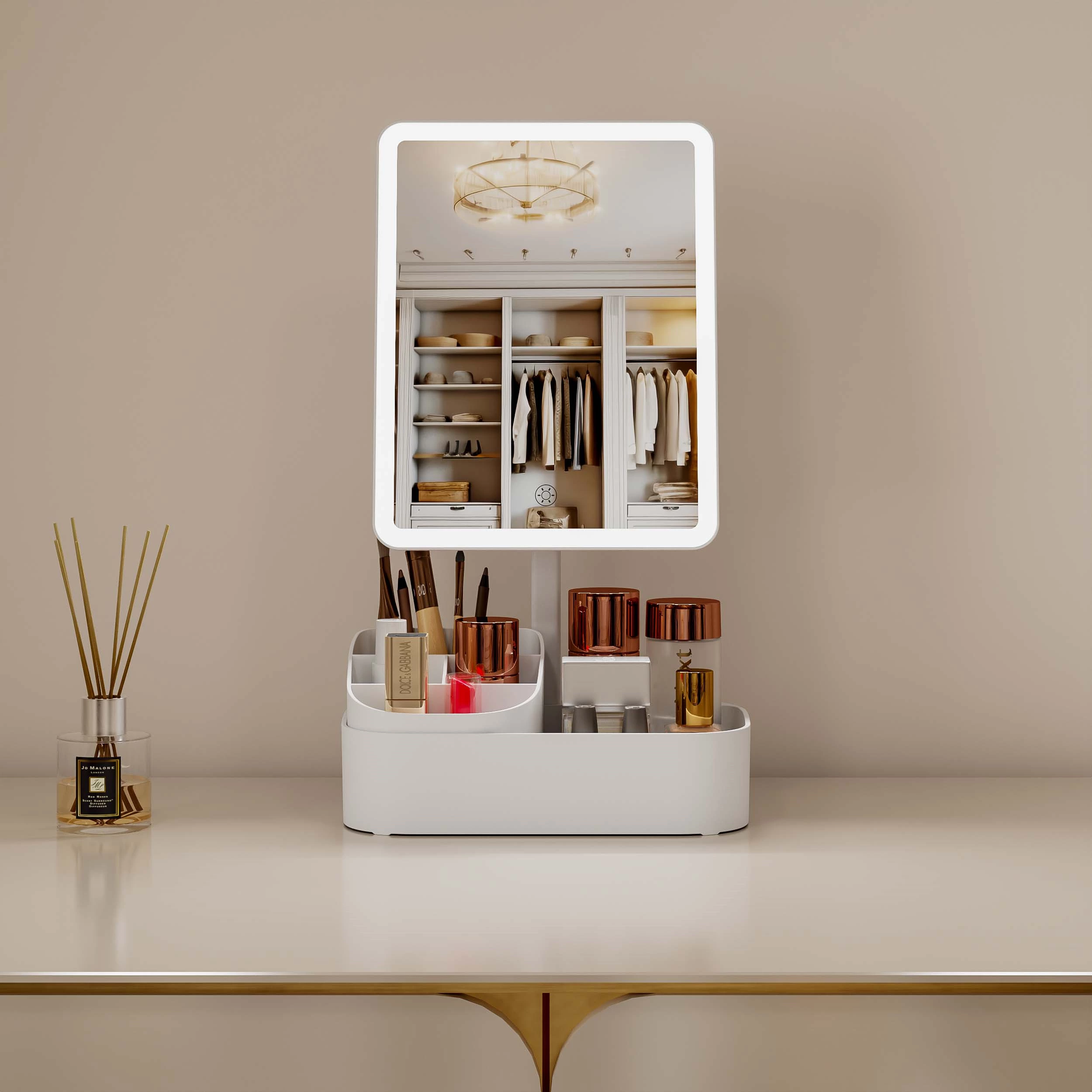 LED Makeup Mirror With Storage