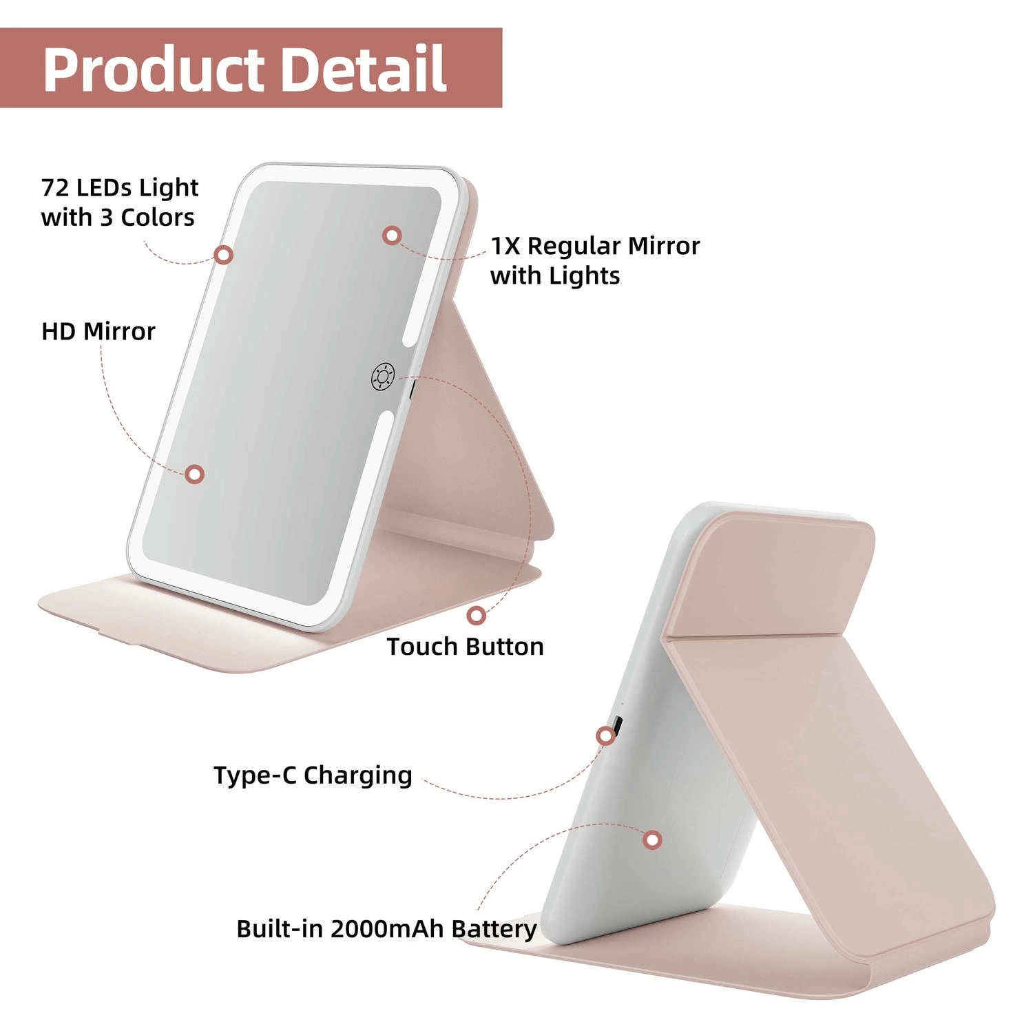 Portable LED Travel Makeup Mirror