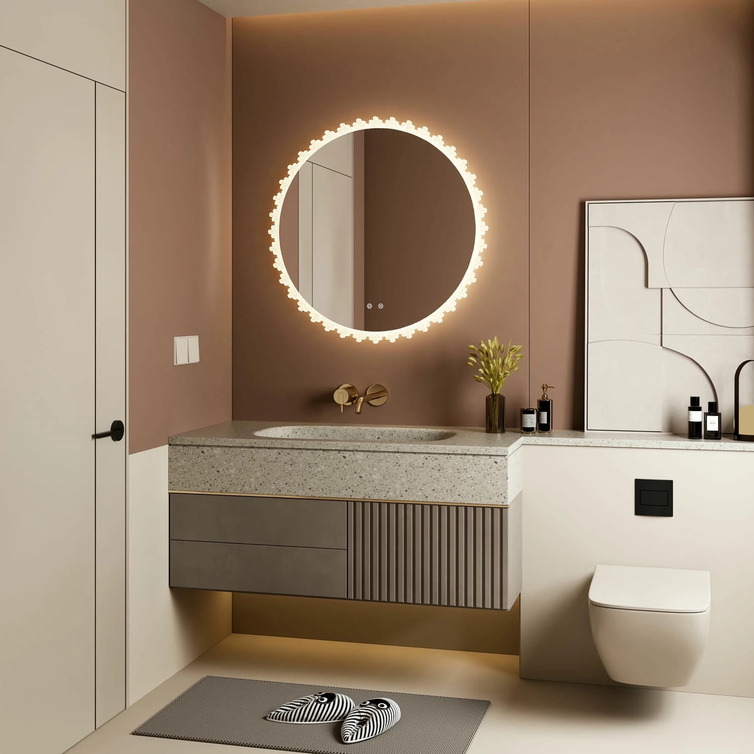 Round Irregular LED Bathroom Mirror