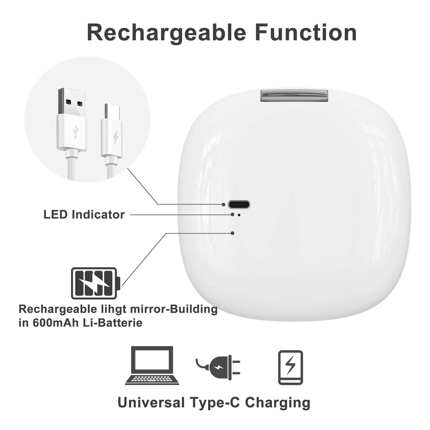 Rechargeable LED Compact Mirror