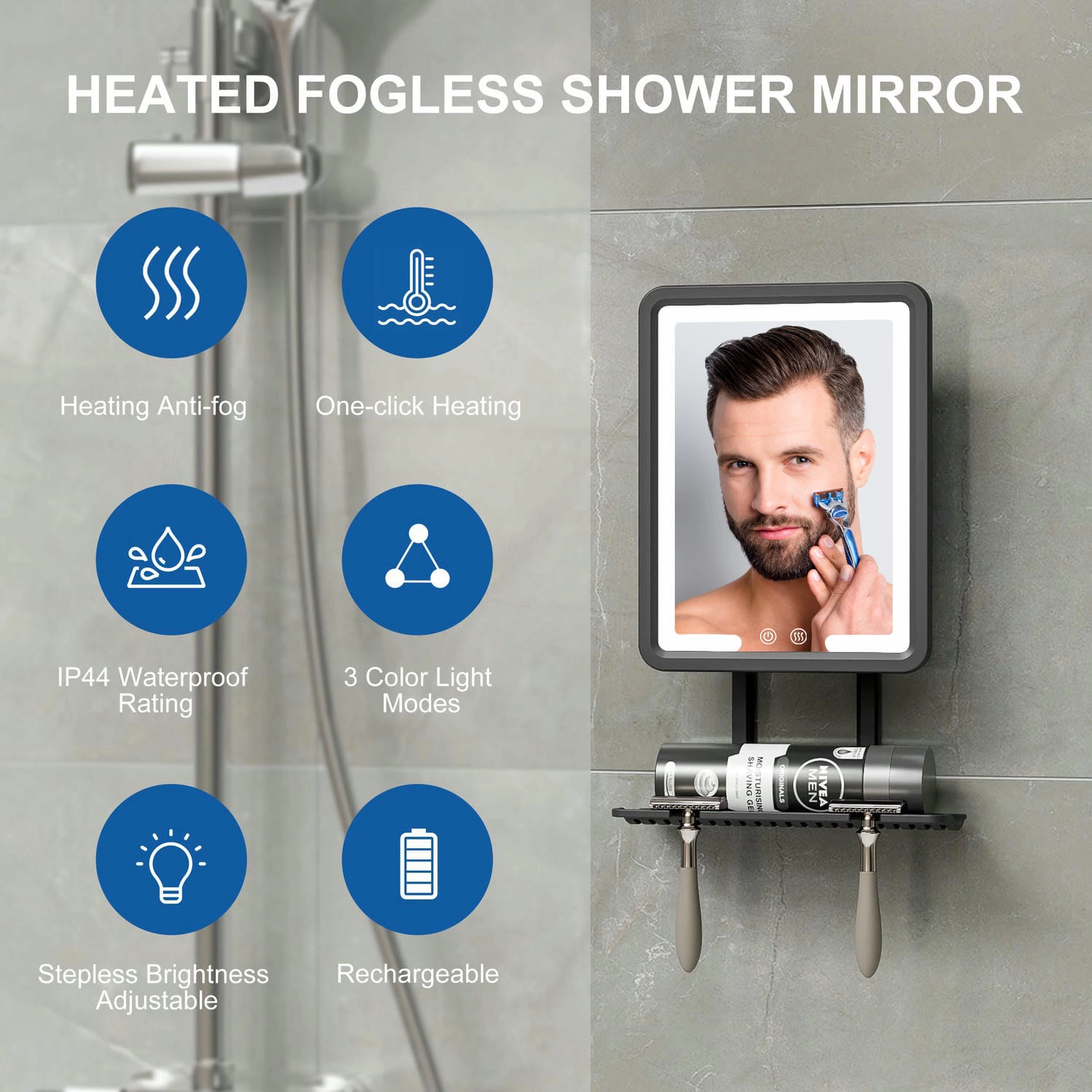 LED Heated Fogless Shaving Mirror