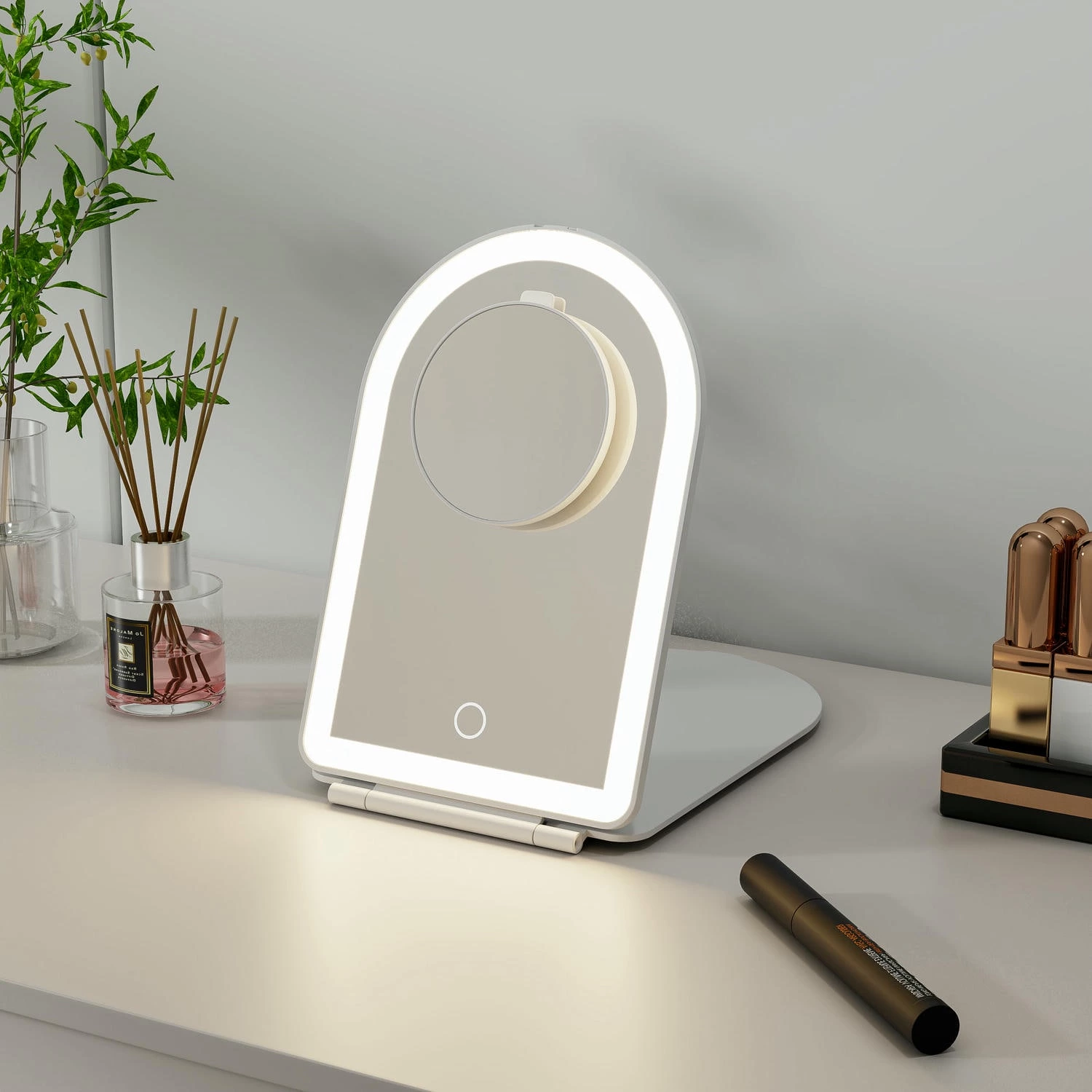 Led Arched Folding Travel Mirror