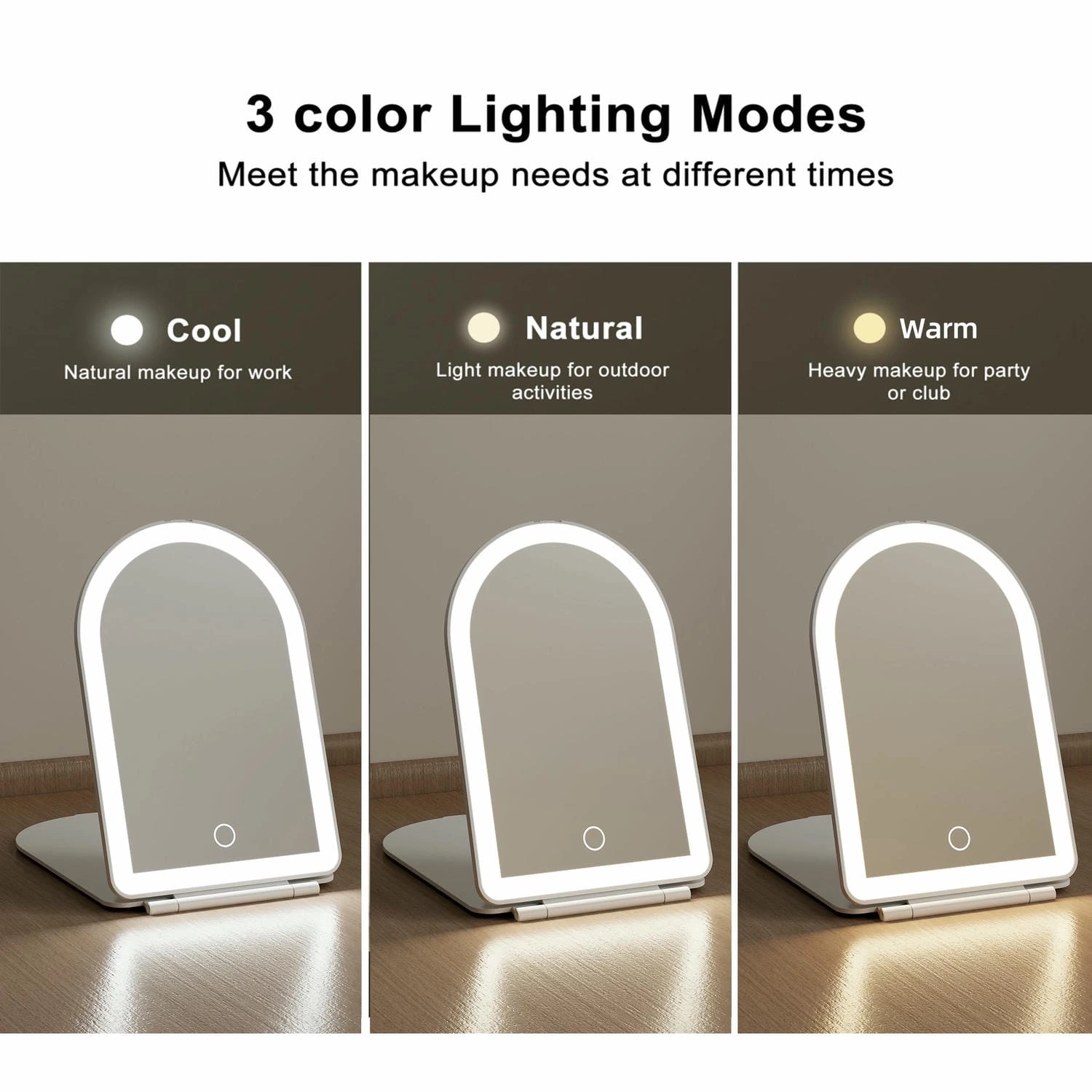 Led Arched Folding Travel Mirror