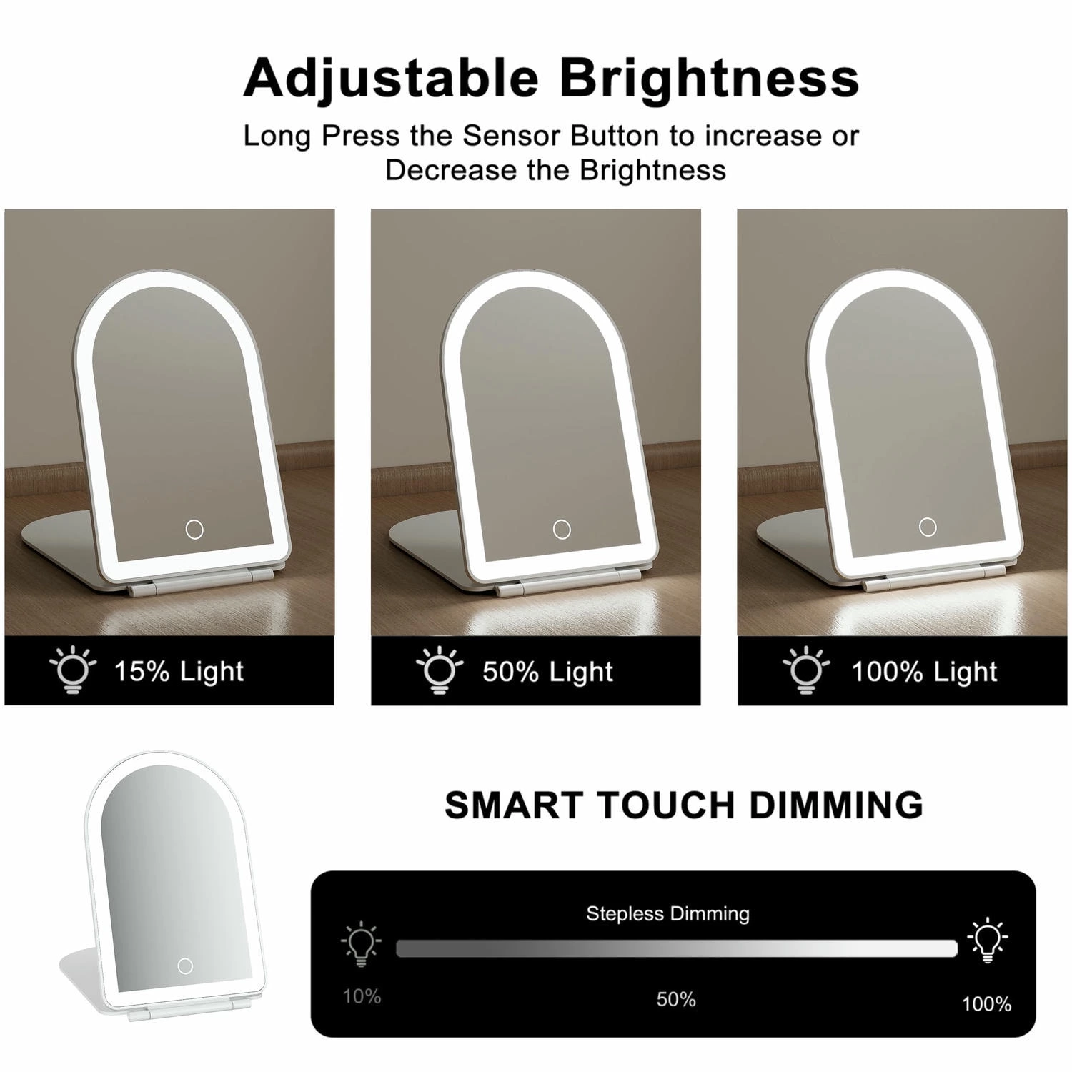 Led Arched Folding Travel Mirror